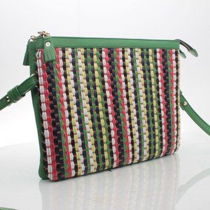 MEL BOTERI "Abbey" Multicolor Leather Raffia Crossbody Bag Purse